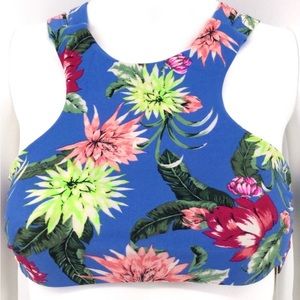 NEW TORI PRAVER Bikini Top M Floral High Neck